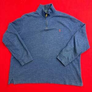 Vintage Polo Ralph Lauren 1/4 Zip Performance Men's Large Blue/Red Logo Pullover